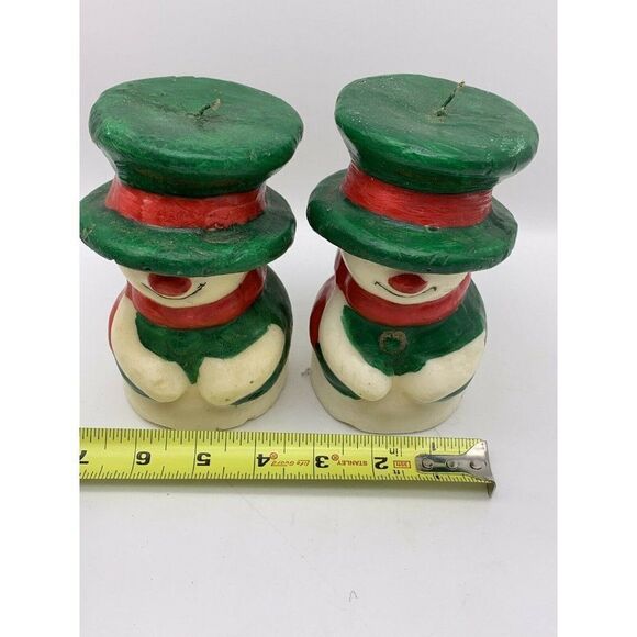2 Vintage Wax Candles Snowman Green Top Hat - Picture 3 of 9